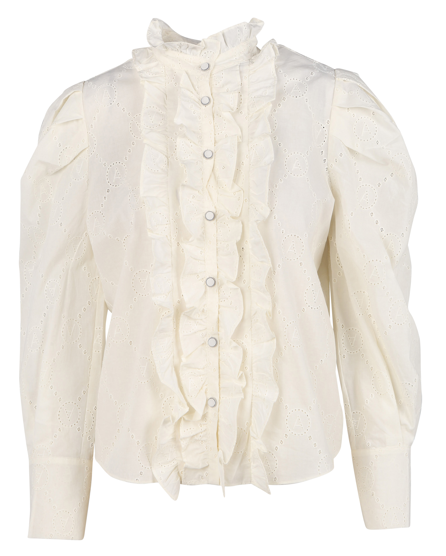 Chemise col victorien brodée en coton | Beige