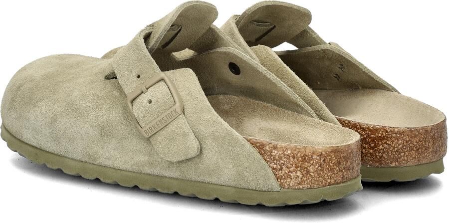 Birkenstock Suede Leather Boston Platte Schoenen Green