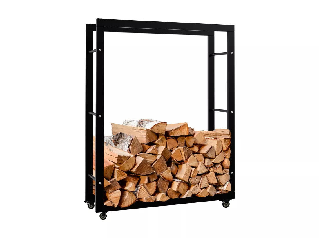 Etagère bois de cheminée - Métal - 25x80x100 cm - Noir - Keri