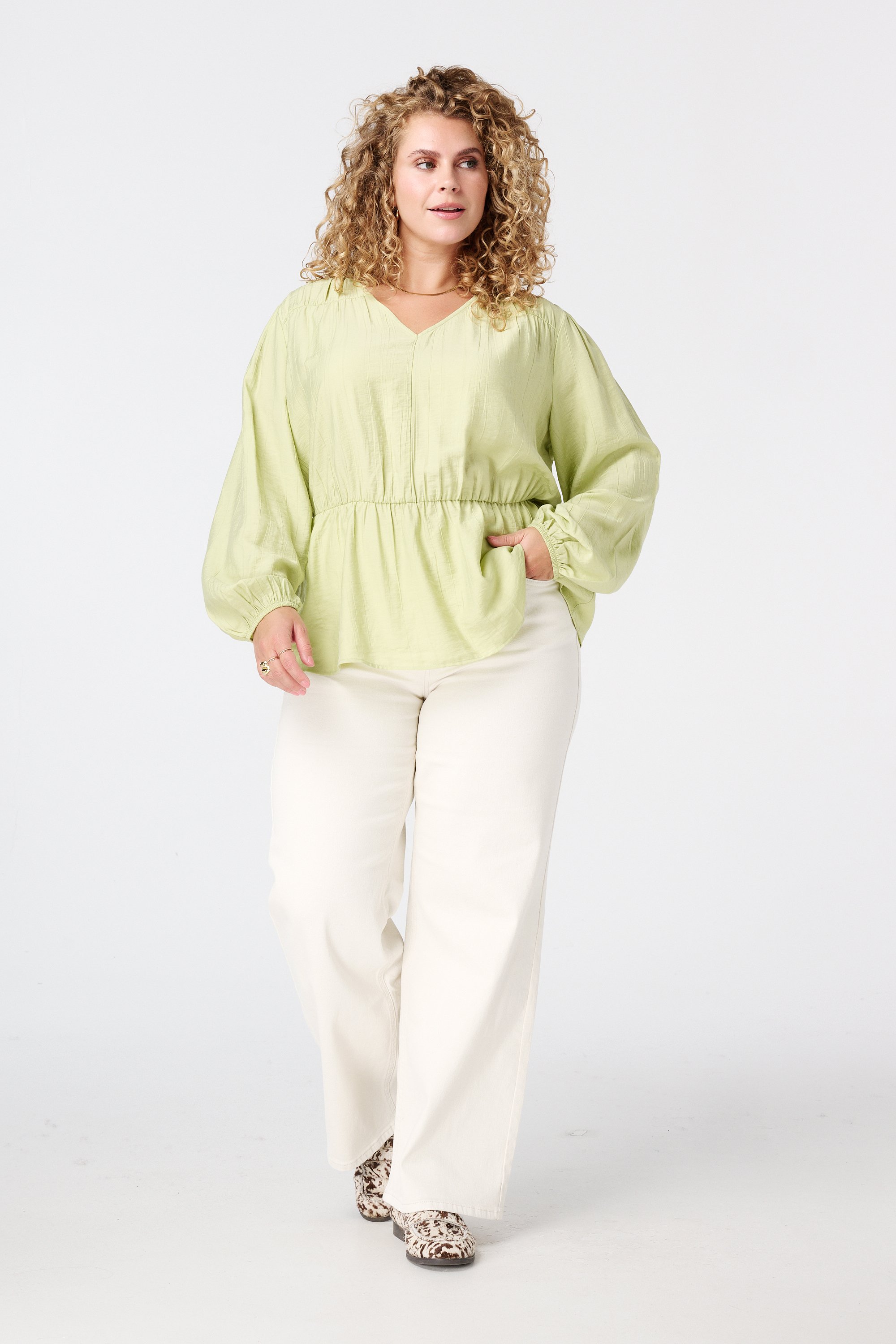 Blouse met peplum effect Licht groen