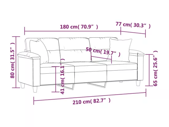 Canapé 3 places avec oreillers noir 180 cm tissu microfibre