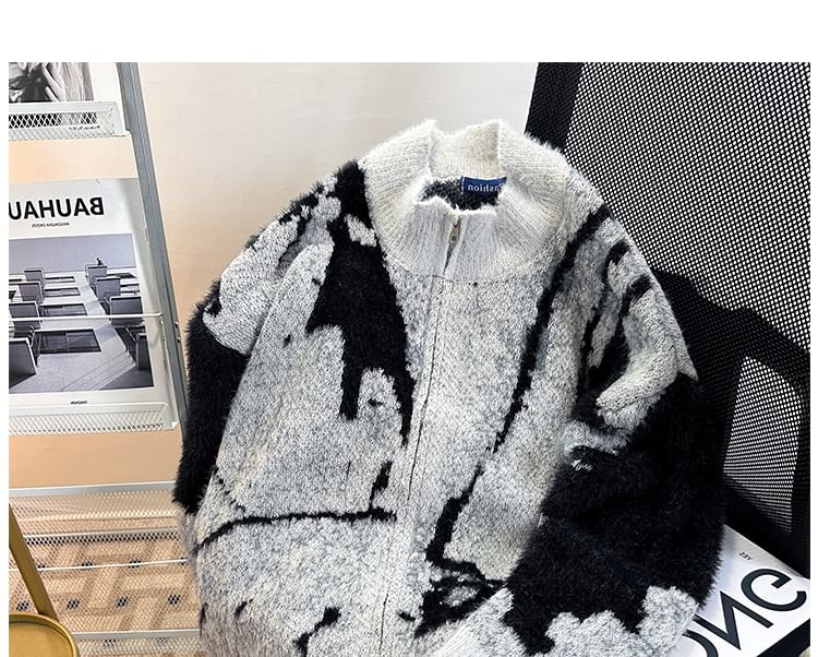 Whyessa - Cardigan met lange mouwen, ronde hals en ritssluiting