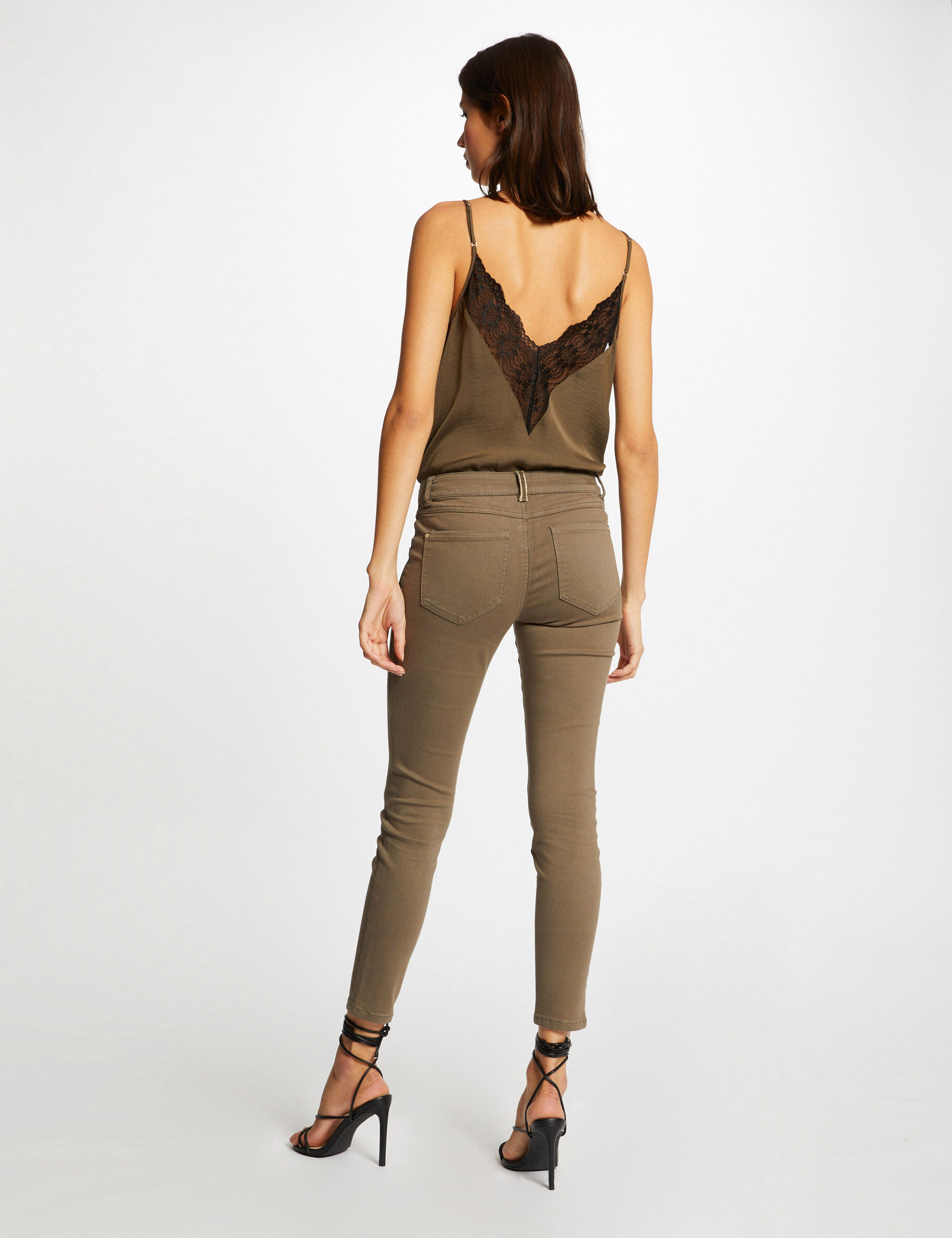Pantalon skinny taille standard 7/8ème vert kaki femme - vert_kaki
