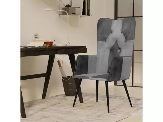 Fauteuil à oreilles Gris Cuir véritable
