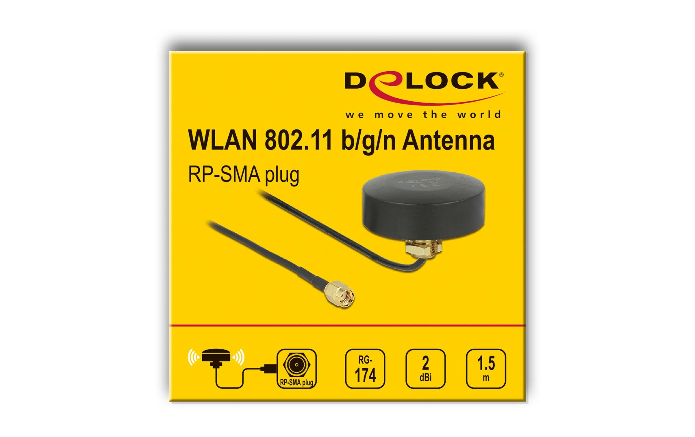 WLAN-Antenne Outdoor, 1.5m Kabel RP-SMA 2 dBi RundstrahlWLAN 802.11 b/g/n 2.4 GHz Antenne RP-SMA Stecker 2 dBi starr omnidirektional mit Anschlusskabel RG-174 1.5 m outdoor Schwarz