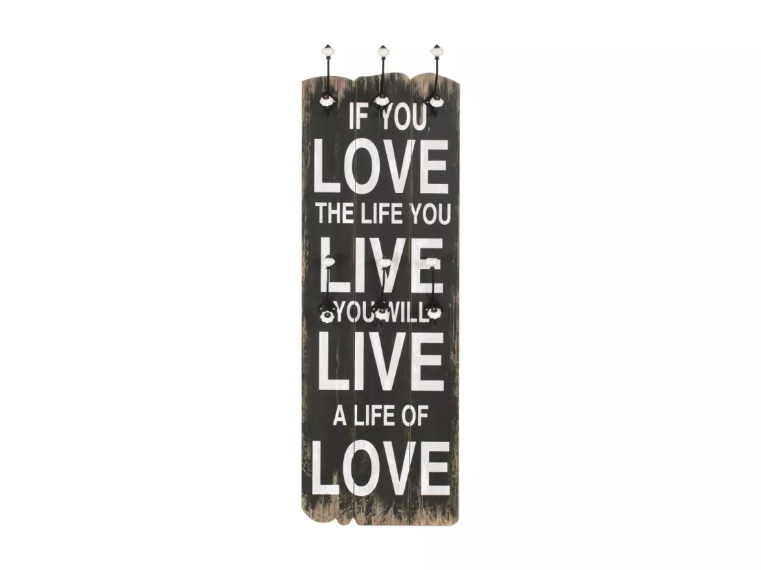Porte-manteau mural avec 6 crochets 120 x 40 cm LOVE LIVE
