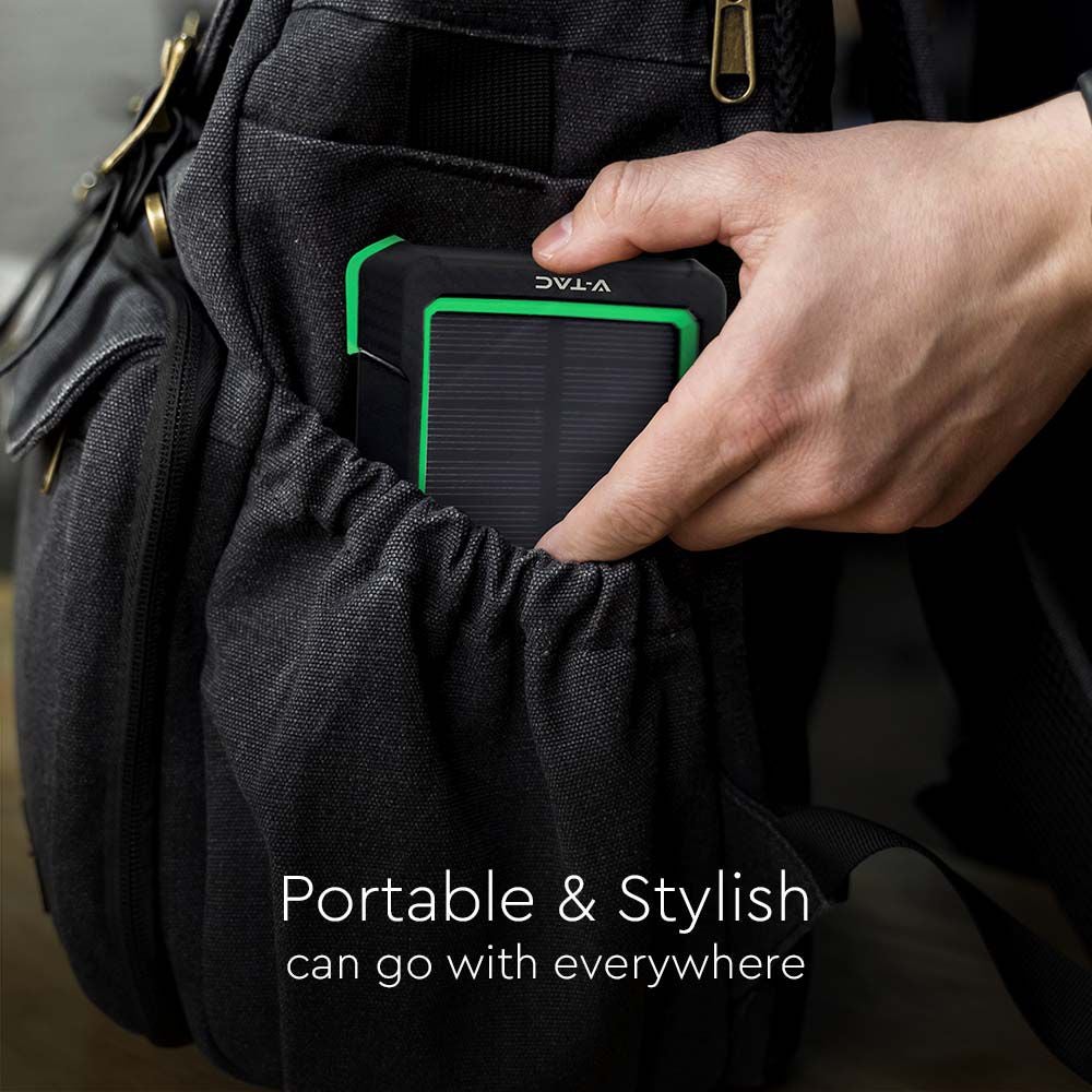 Draadloze zonne-energie powerbank-oplader - 10000 mAh - Zwart