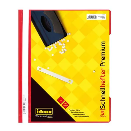 Idena 11346 - Schnellhefter DIN A4, aus PP, 5er Premium rot