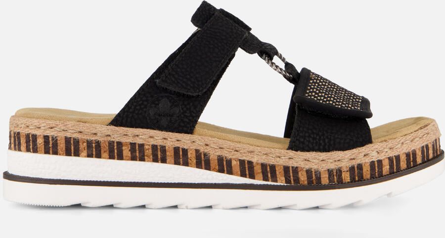 Rieker Zwarte synthetische sliders met comfortabel voetbed en klittenbandsluiting Black