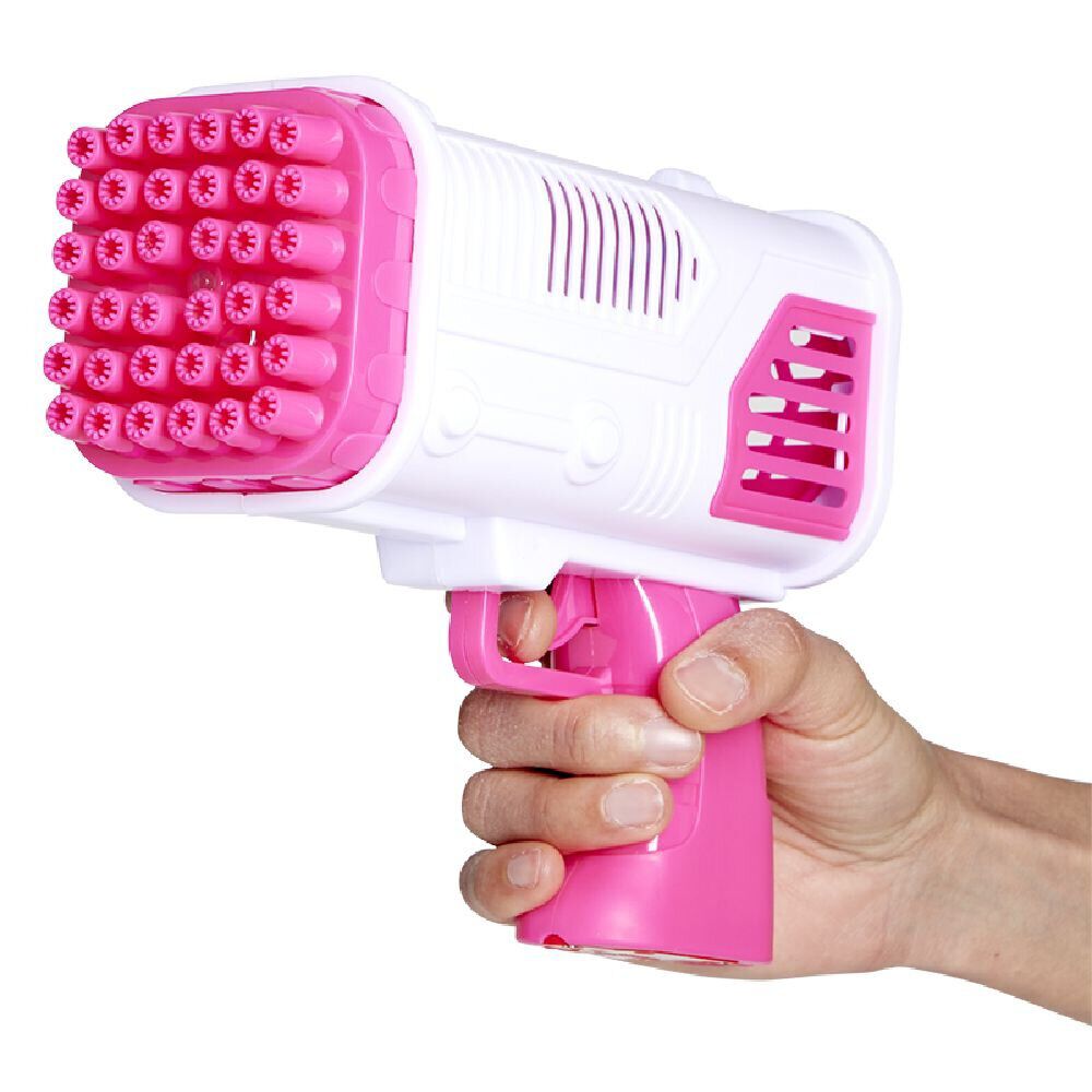 Pistolet bazooka à bulles 36 buses plastique rose