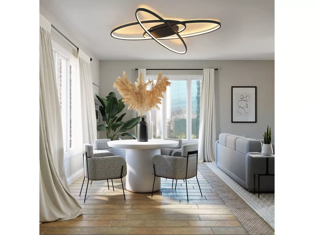 NETTLIFE Plafonnier LED Noir 75 W à intensité variable avec télécommande Intérieur Moderne pour Salon Chambre Cuisine Salle à Manger et Bureau
