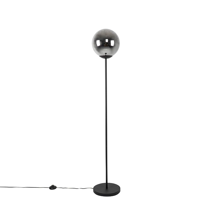 Art deco vloerlamp zwart met glas smoke - Pallon