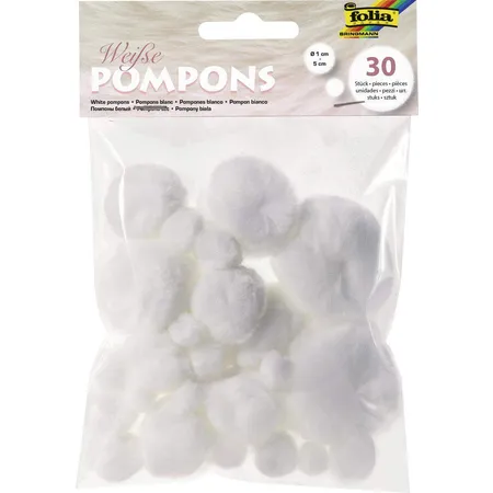 Folia Pompons in 5 verschiedenen Größen von ca. 10 mm bis 50 mm, weiß, 30 Stück