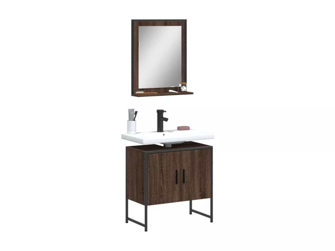 Ensemble d'armoires de salle de bain 2 pcs chêne marron