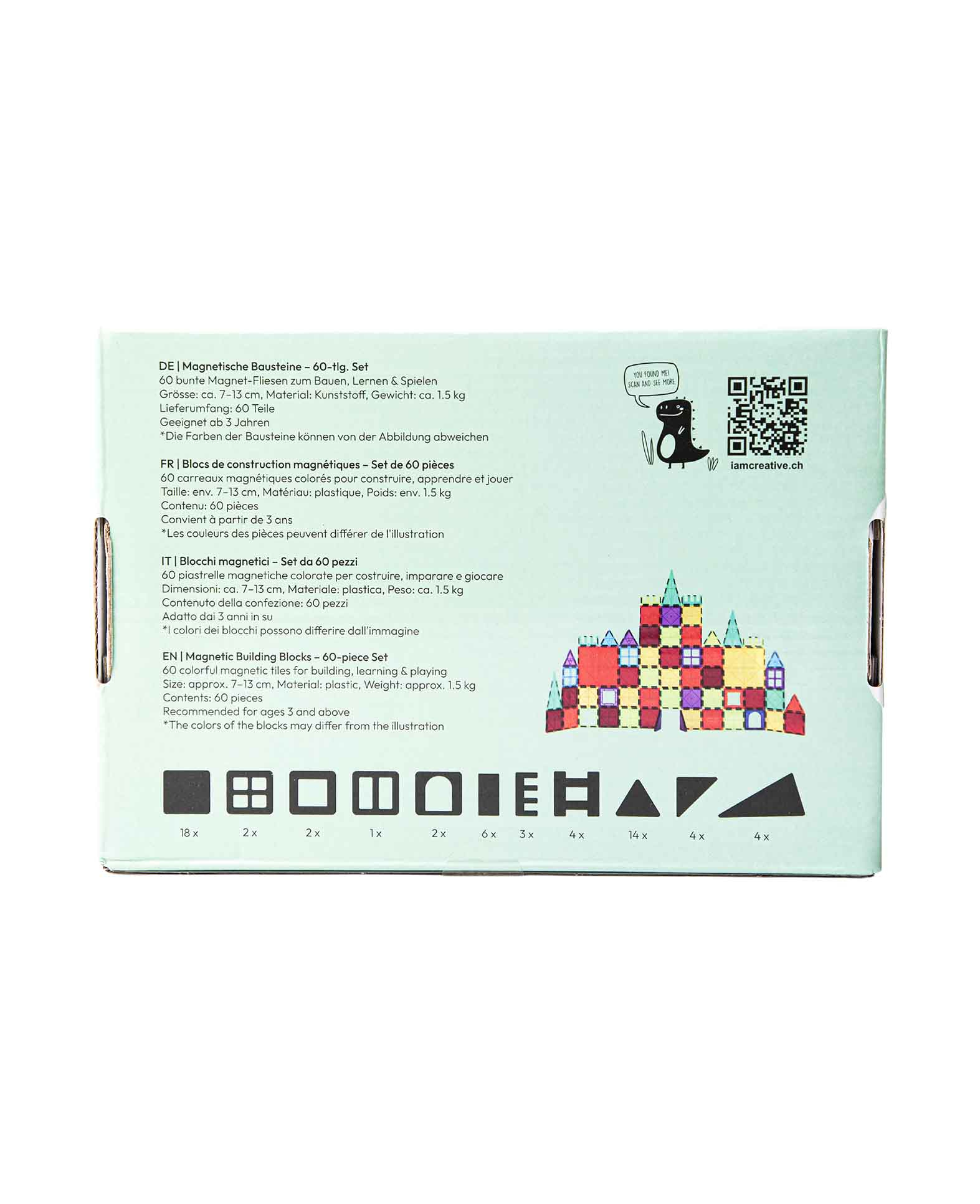 (60-tlg. Set) Magnet Bausteine Kinder Spielzeug Magnetische Fliesen Lernspiel - Bunt