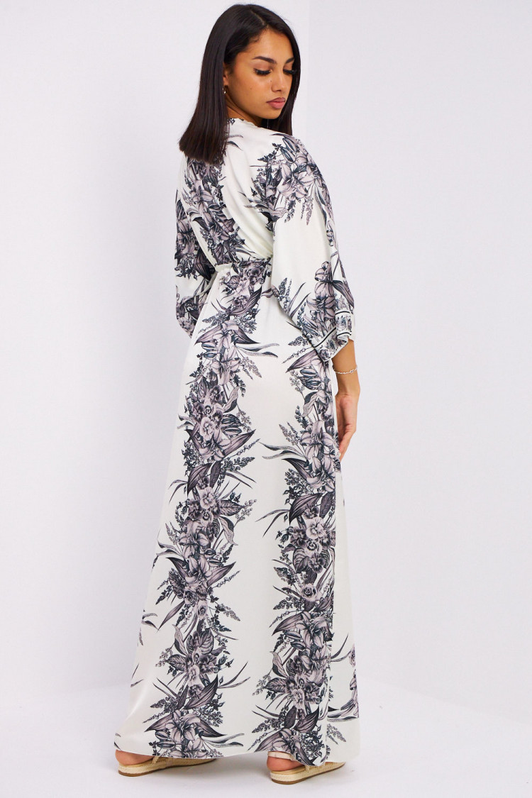 Robe chemise noire à fleurs col v