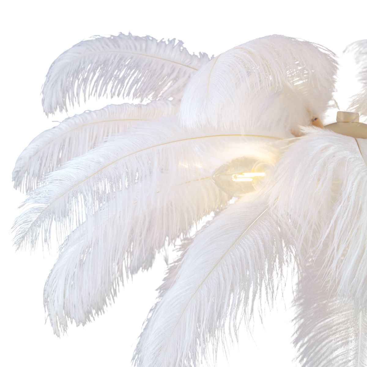 Art Deco vloerlamp beige met witte veren - Peahen