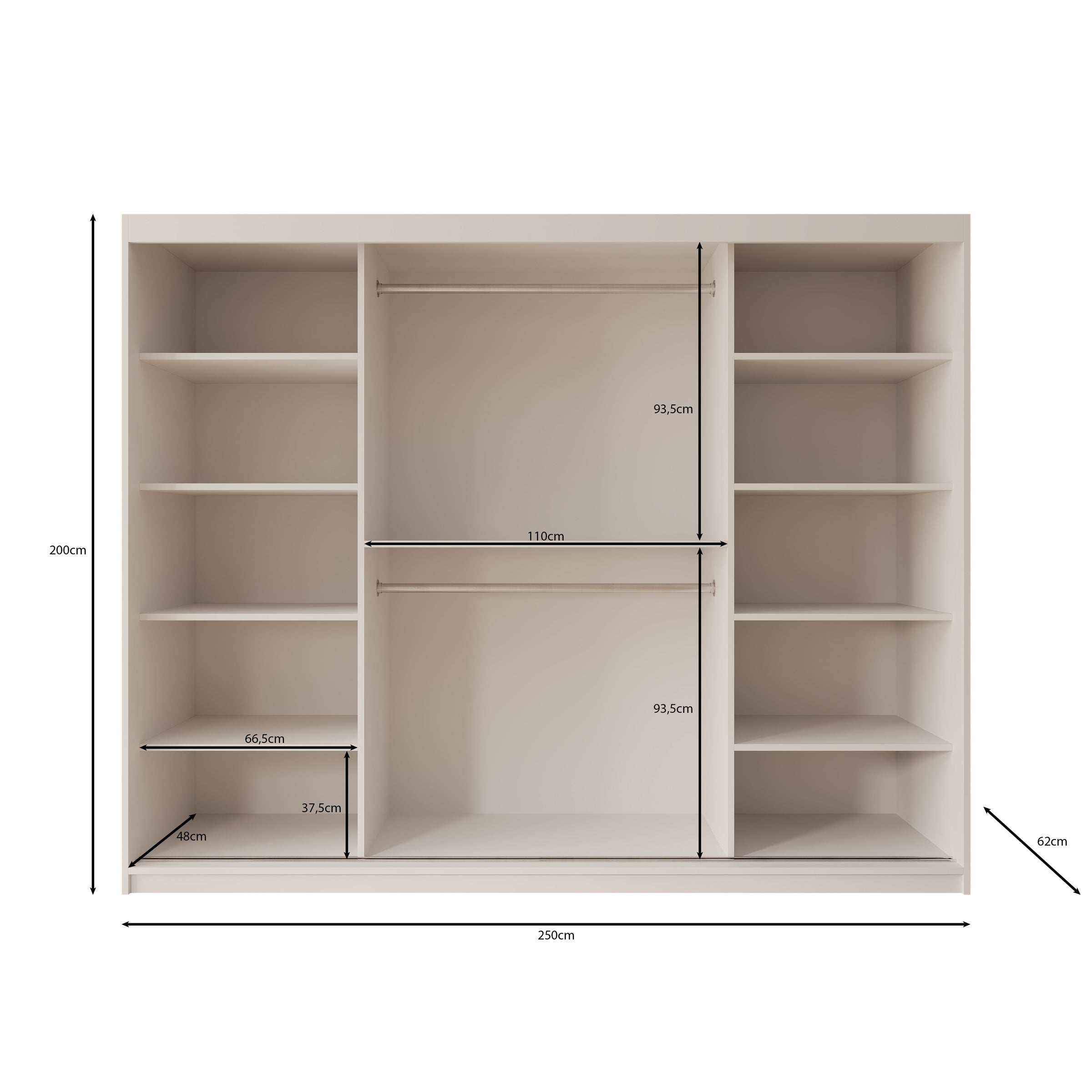 Bodhi - Kledingkast met schuifdeuren - Zwart 250x62x200 cm