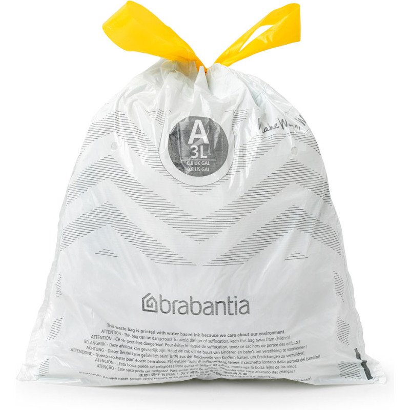 Sac poubelle 3 litres à liens coulissants Brabantia A blanc - 20 sacs