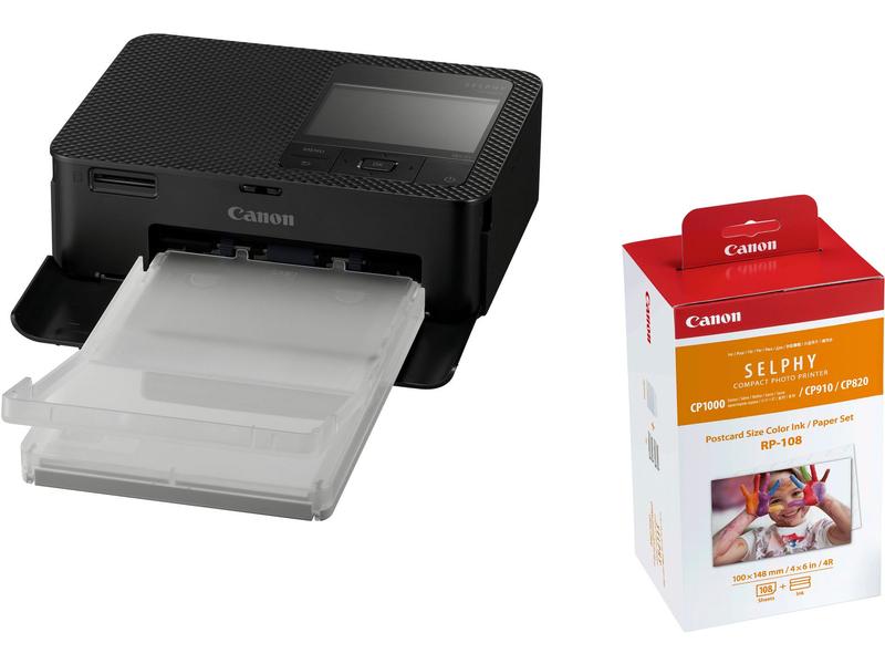 Canon Fotodrucker Selphy CP1500 Schwarz inkl. Papier und Ti Mobiler, WLAN-fähiger Fotodrucker