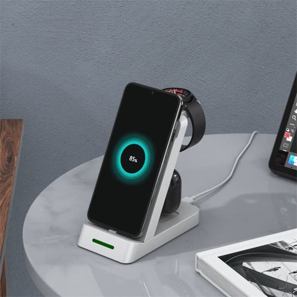 INF Multifunksjonell trådløs lader for telefon, Samsung smartklokke, øreplugger Hvit