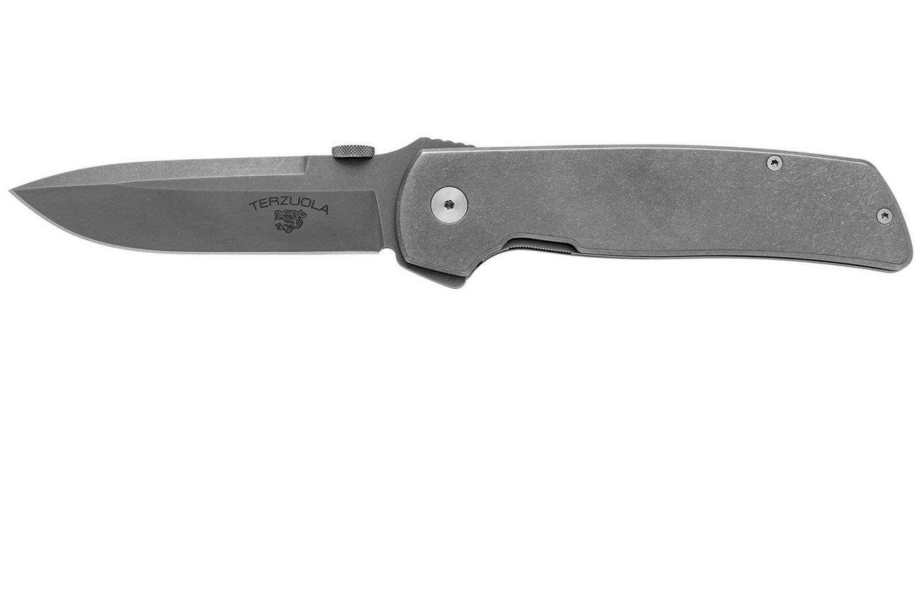 Fox Knives Original Gangster FX-ATC-OG01 Stonewashed Titanium, Stonewashed CPM MagnaCut zakmes, Bob Terzuola design