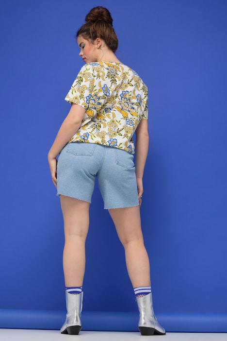 Jeans-Shorts, Wide Legs, High Waist, Ziersteinchen, Destroy-Effekte, 5-Pocket, Elastikbund,