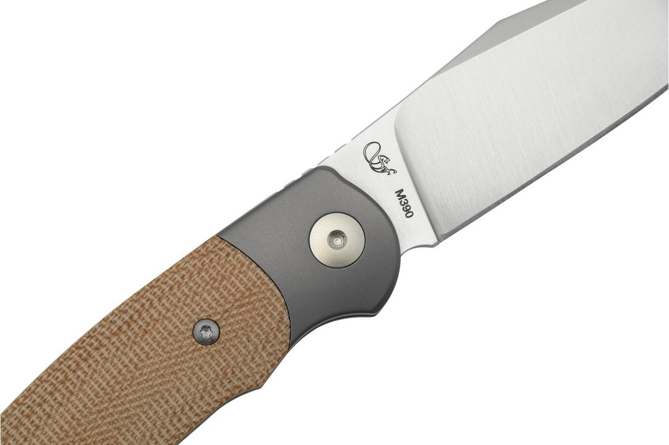 Viper Twin, V6002CN, Satin M390, Natural Canvas Micarta zakmes, Fabrizio Silvestrelli design