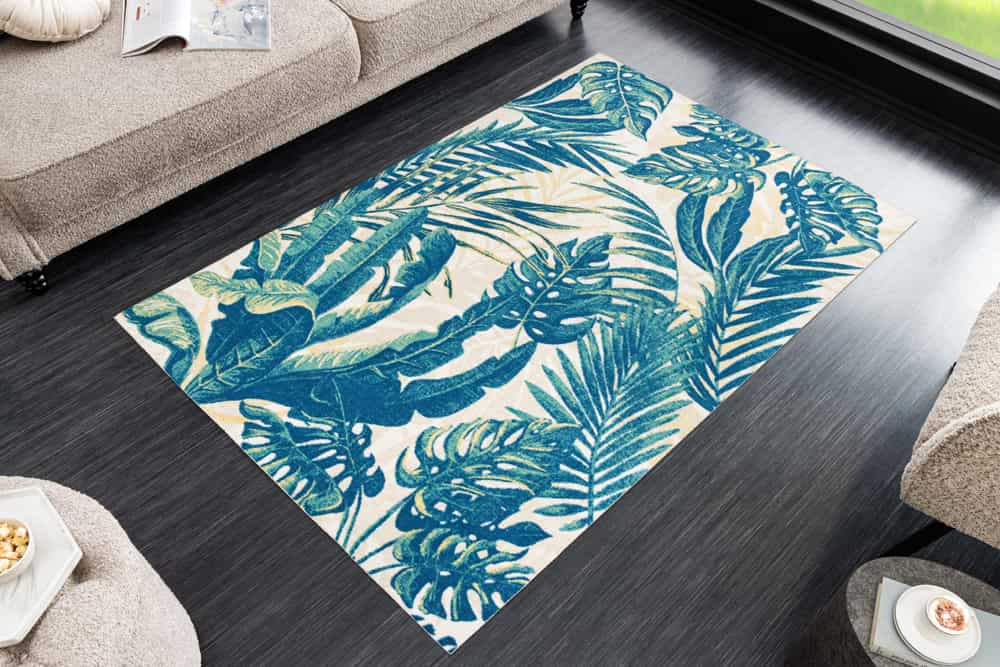 In- und Outdoor Teppich LEAF 180x120cm grün beige Blatt-Design Läufer wetterfest