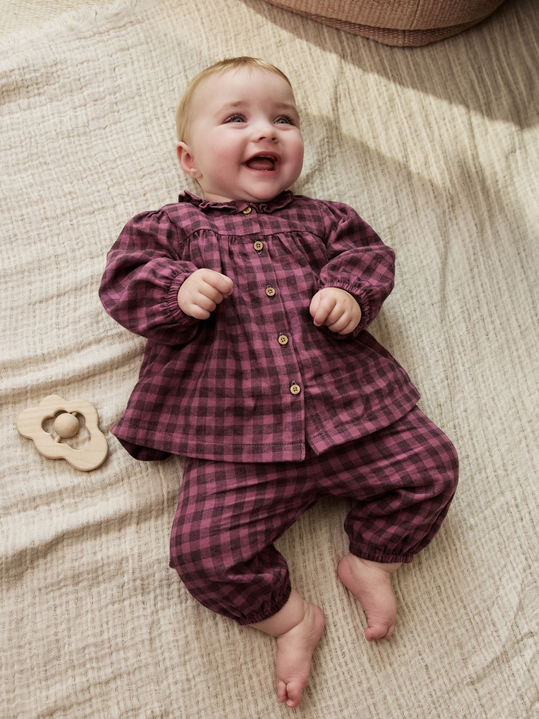 PURPLE GINGHAM - 2 -delige babyset van geweven tops en broeken met lange mouwen (0mnd -2jr)