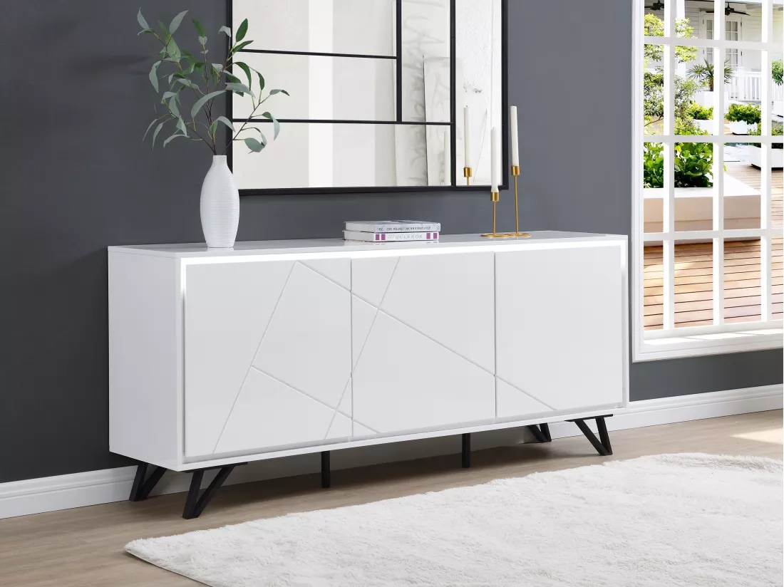 Buffet 3 portes avec LEDs en MDF - Blanc laqué - SALIANO