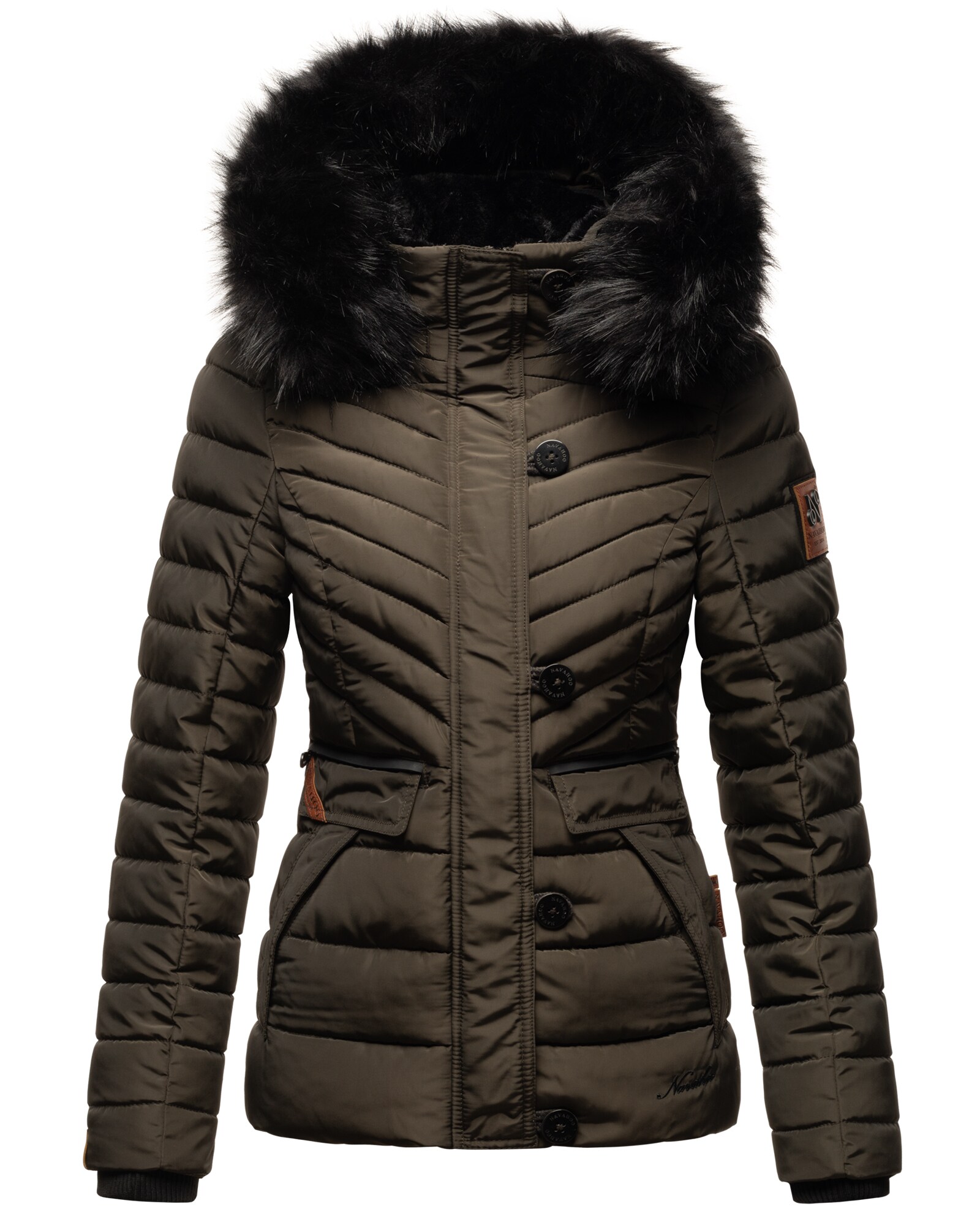 NAVAHOO Damen Winterjacke Warm gefütterte Steppjacke mit Kunstfell-Kapuze Wisteriaa