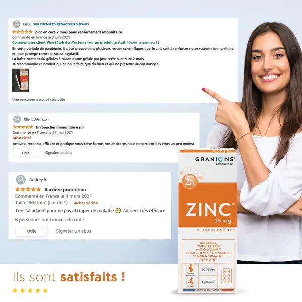 Granions Zinco 15mg - Embalagem com 2 x 60 cápsulas