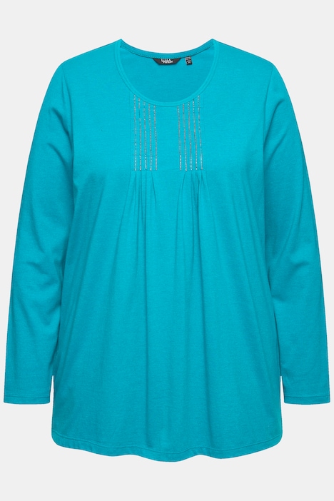 Shirt, Falten, Perlen, A-Linie, Langarm