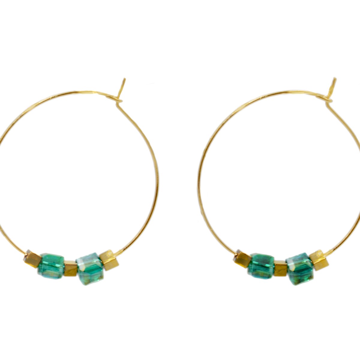 Boucles d'oreilles créoles perles de crystal et d'hématite - Doré à l'or fin