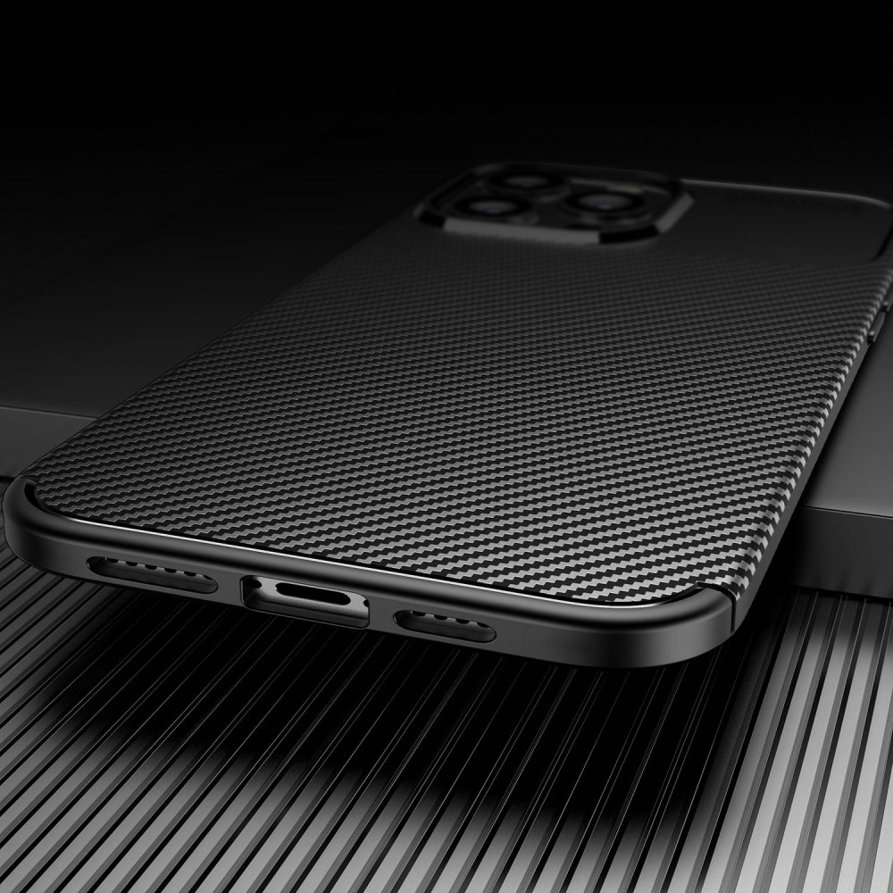 iPhone 14 Pro Gummi Case Schutzhülle mit Air Cushion Fallschutz im Carbon Look - Schwarz