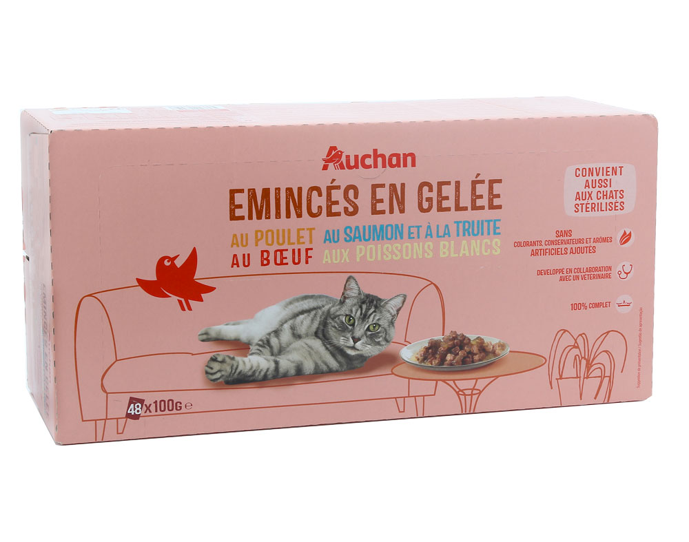COMIDA HÚMIDA PARA GATO AUCHAN SAQUETAS PEDAÇOS EM GELEIA MIX 48X100G