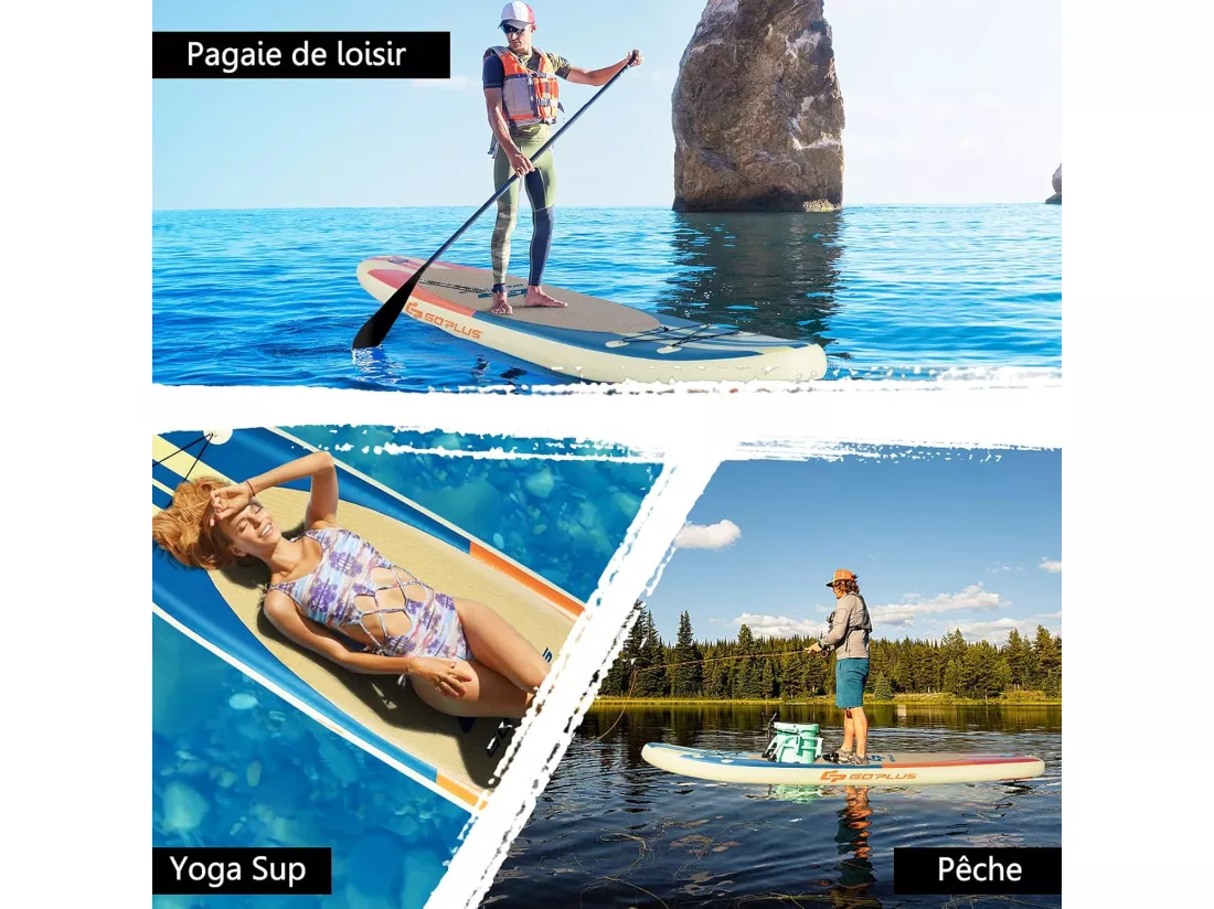 Stand Up Paddle Board Gonflable 335 CM, avec Accessoires Complets et Sac de Transport, Revêtement Antidérapant pour Pagayer, Surfer, Pêcher, Yoga Aquatique