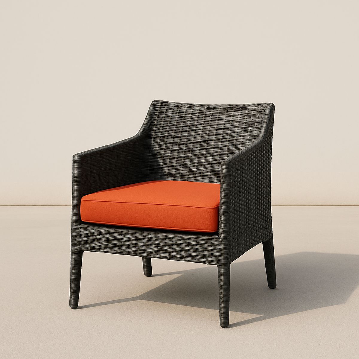 Gartenstuhl Polyrattan Anthrazit mit Orangenem Kissen