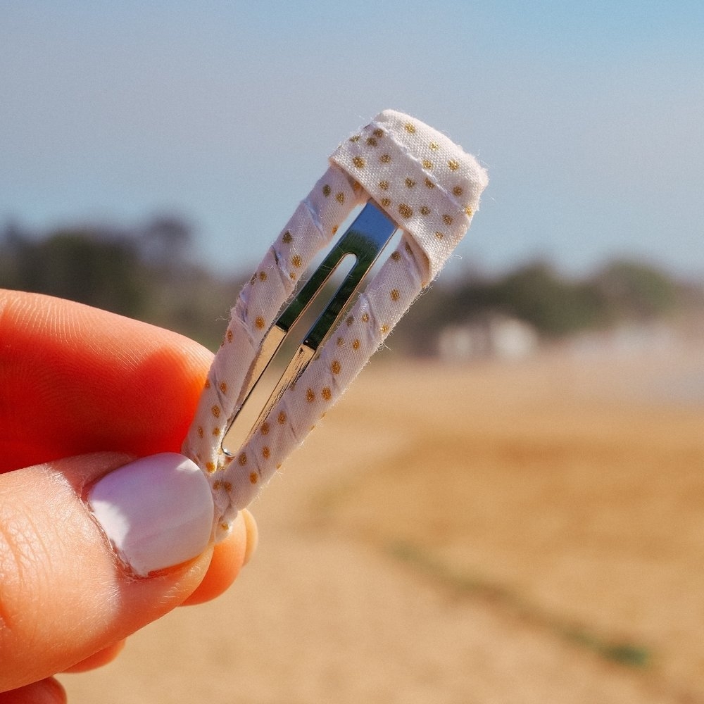 Barrette Clic-Clac Tissu Blanc Pailleté