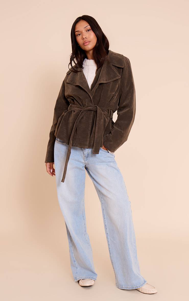 Kaki Veste Ceinturée En Synthétique Couleur Crème