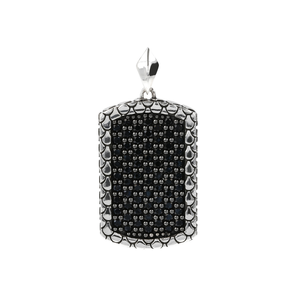 Collier argent 925 plaque spinelles noires 60cm