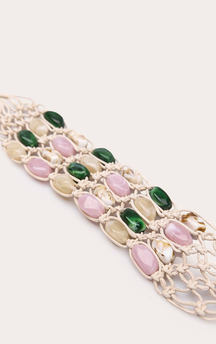 Crème Ceinture En Macramé Ornée De Pierres