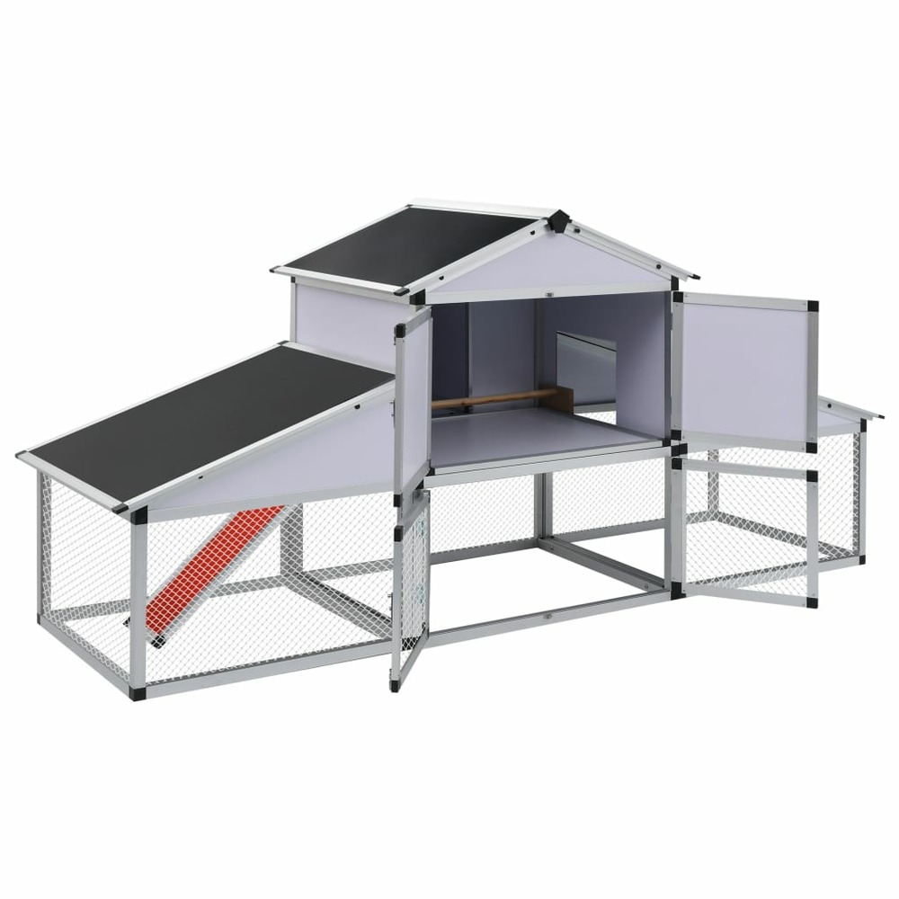 Grande cage à poules poulailler aluminium mdf avec rampes et 1 pondoir 258 cm