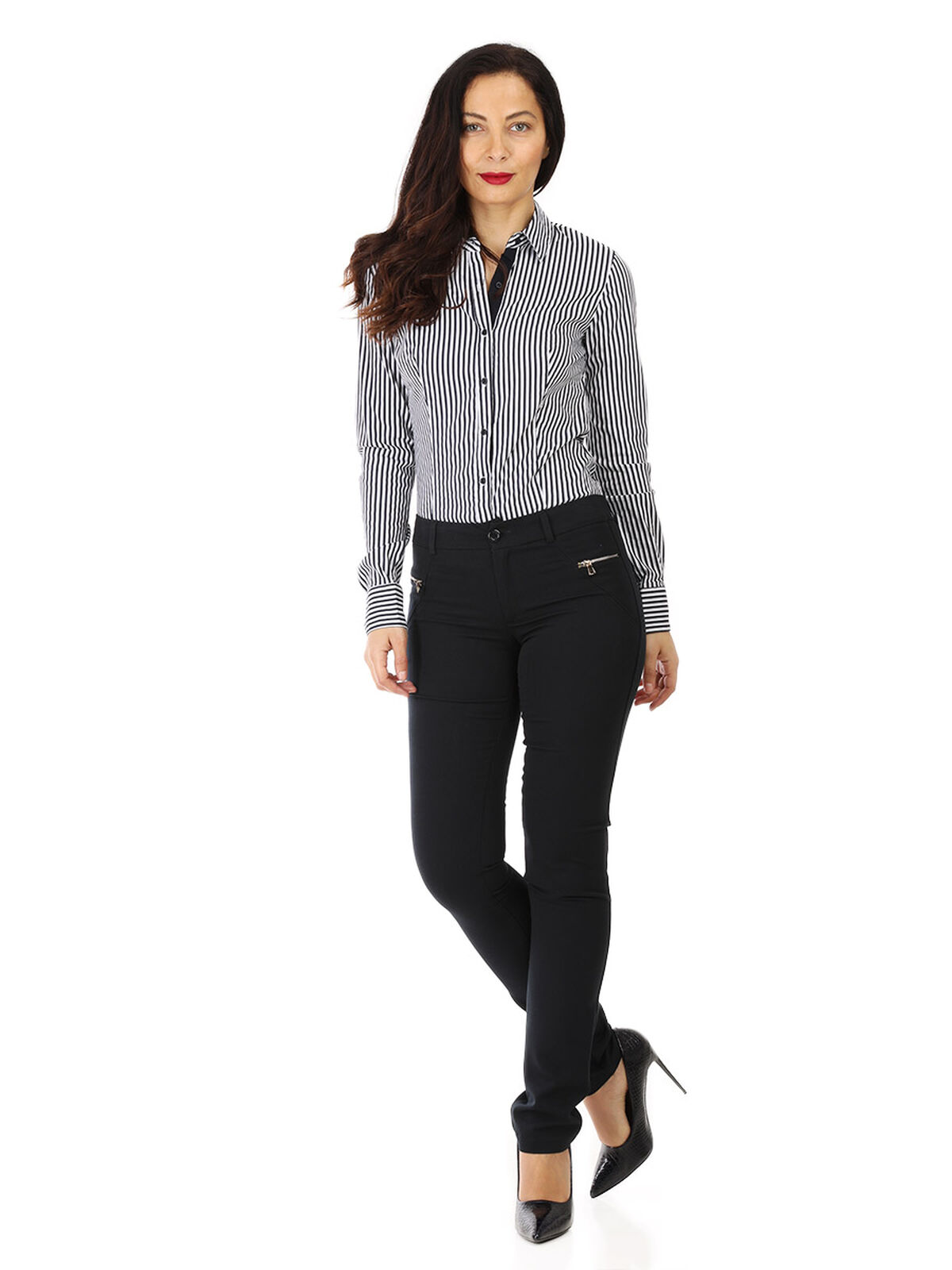 Pantalon slim en toile avec zips- Noir