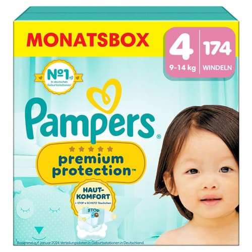 Pampers Premium Protection Gr. 4, Monatsbox, 9kg-14kg
