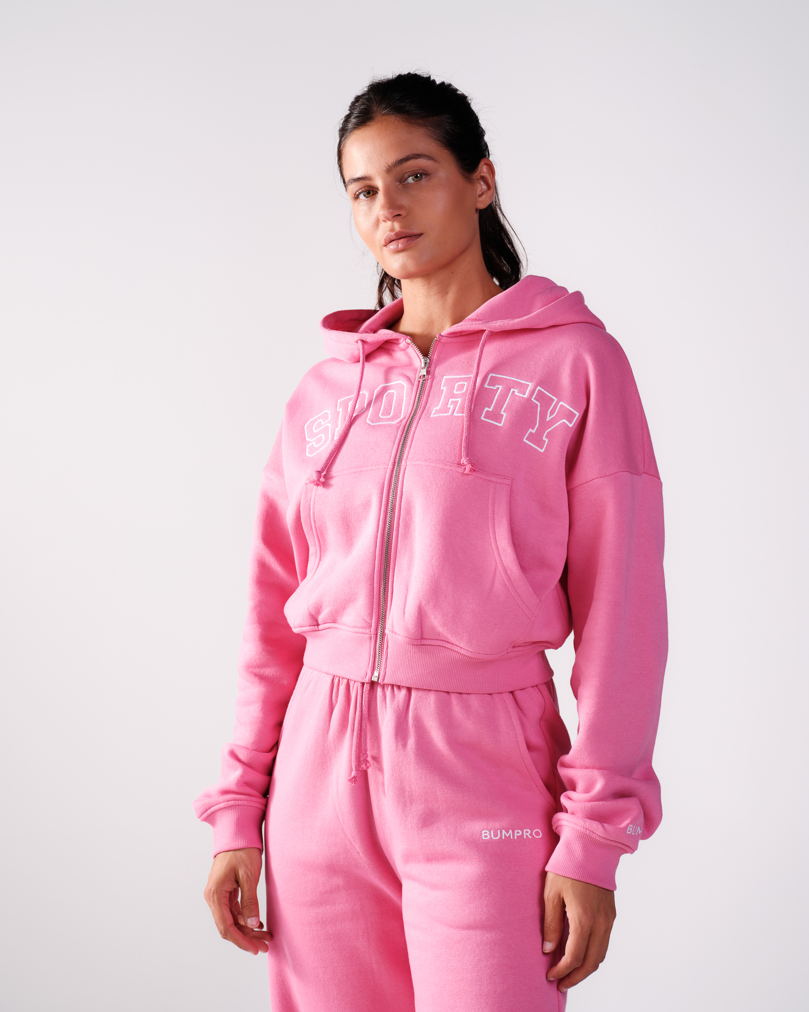 Bumpro Cropped Zip Hoodie Pink Carmine\Sporty