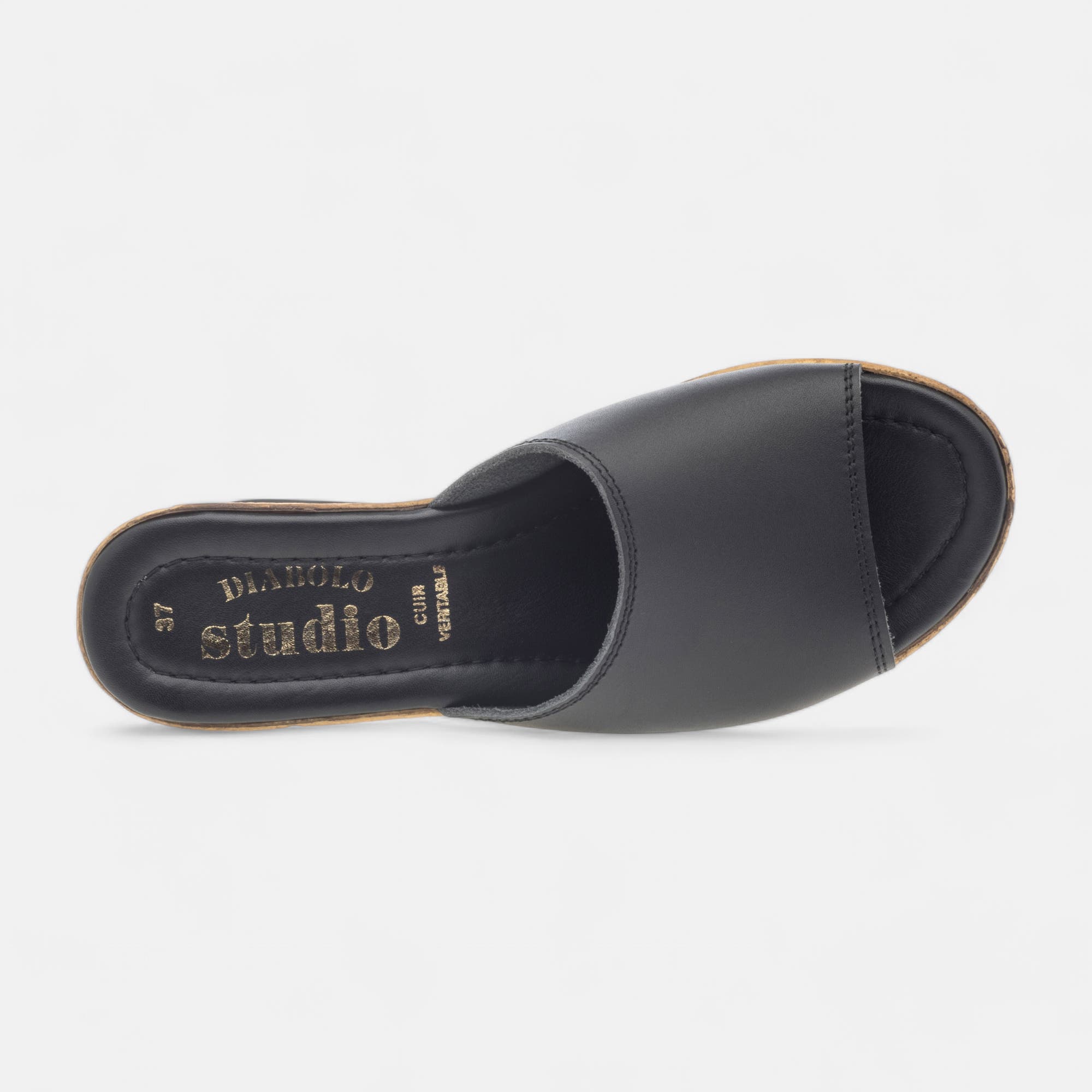 Mules à talon compensé Femme en cuir noir