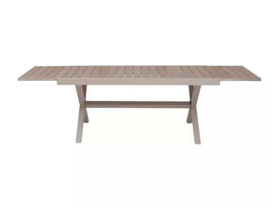 Table de jardin taupe et effet bois en aluminium Ayden