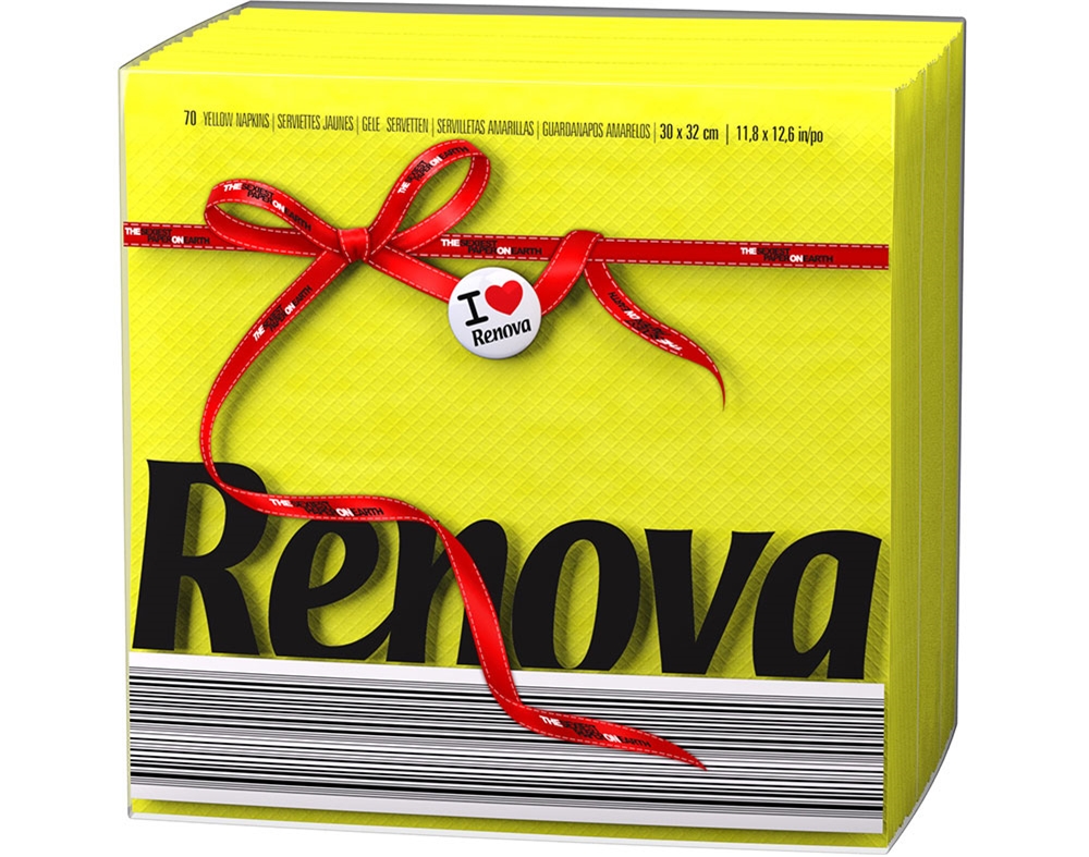 GUARDANAPOS FOLHA SIMPLES TIPO E RENOVA AMARELO 30X32CM PACK 70 UNIDADES
